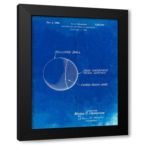 PP736-Faded Blueprint Billiard Ball Patent Poster Black Modern Wood Framed Art Print with Double Matting by Borders, Cole