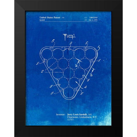 PP737-Faded Blueprint Billiard Ball Rack Patent Poster Black Modern Wood Framed Art Print by Borders, Cole
