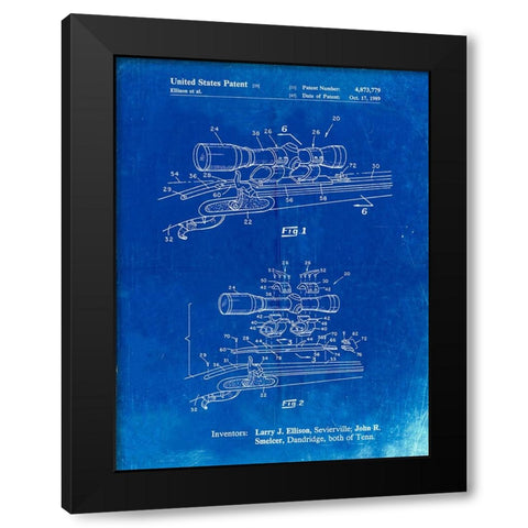PP740-Faded Blueprint Black Powder Rifle Scope Patent Poster Black Modern Wood Framed Art Print by Borders, Cole