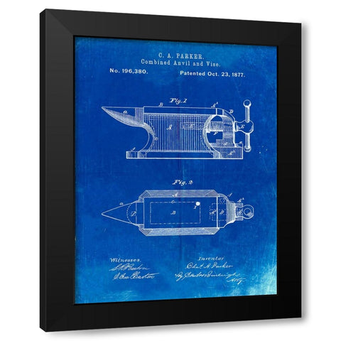 PP741-Faded Blueprint Blacksmith Anvil Patent Poster Black Modern Wood Framed Art Print by Borders, Cole