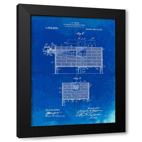 PP742-Faded Blueprint Blacksmith Forge Patent Poster Black Modern Wood Framed Art Print by Borders, Cole