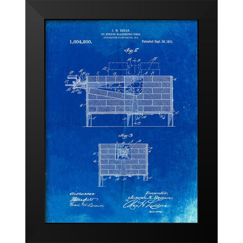 PP742-Faded Blueprint Blacksmith Forge Patent Poster Black Modern Wood Framed Art Print by Borders, Cole