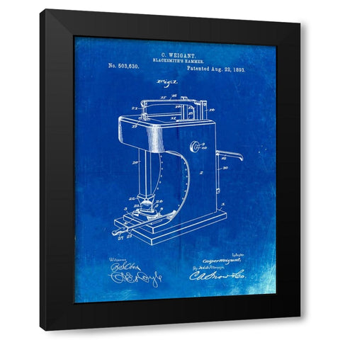 PP743-Faded Blueprint Blacksmith Hammer 1893 Patent Poster Black Modern Wood Framed Art Print with Double Matting by Borders, Cole