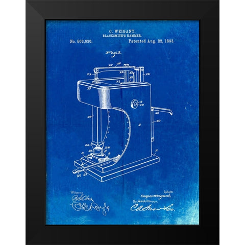 PP743-Faded Blueprint Blacksmith Hammer 1893 Patent Poster Black Modern Wood Framed Art Print by Borders, Cole