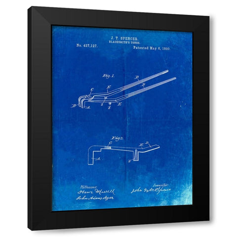 PP744-Faded Blueprint Blacksmith Tongs Patent Poster Black Modern Wood Framed Art Print with Double Matting by Borders, Cole