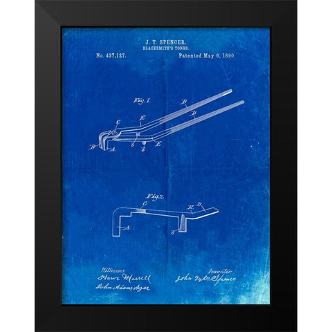 PP744-Faded Blueprint Blacksmith Tongs Patent Poster Black Modern Wood Framed Art Print by Borders, Cole