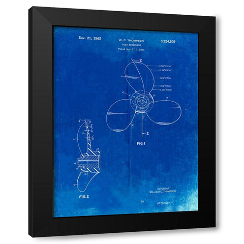 PP746-Faded Blueprint Boat Propeller 1964 Patent Poster Black Modern Wood Framed Art Print with Double Matting by Borders, Cole