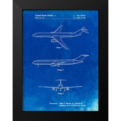PP748-Faded Blueprint Boeing Concept 777 Aircraft Patent Poster Black Modern Wood Framed Art Print by Borders, Cole