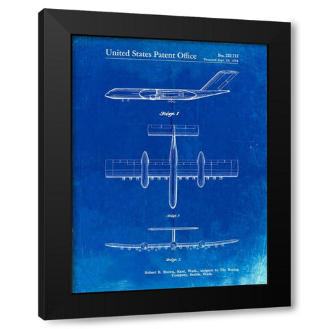 PP749-Faded Blueprint Boeing RC-1 Airplane Concept Patent Poster Black Modern Wood Framed Art Print by Borders, Cole