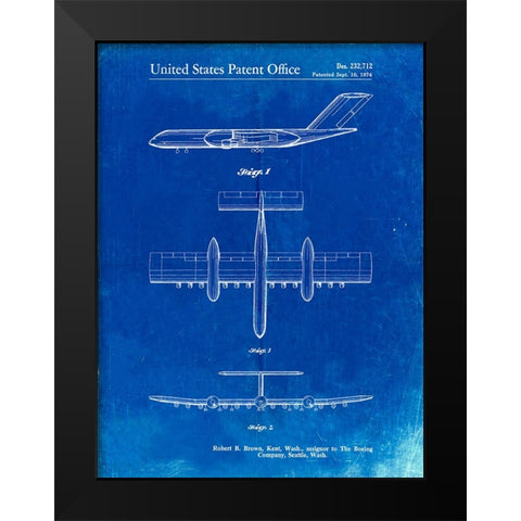 PP749-Faded Blueprint Boeing RC-1 Airplane Concept Patent Poster Black Modern Wood Framed Art Print by Borders, Cole