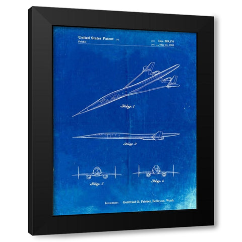 PP751-Faded Blueprint Boeing Supersonic Transport Concept Patent Poster Black Modern Wood Framed Art Print with Double Matting by Borders, Cole