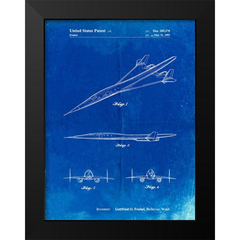 PP751-Faded Blueprint Boeing Supersonic Transport Concept Patent Poster Black Modern Wood Framed Art Print by Borders, Cole