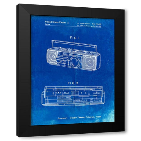 PP752-Faded Blueprint Boom Box Patent Poster Black Modern Wood Framed Art Print by Borders, Cole