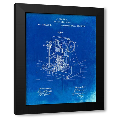 PP757-Faded Blueprint Bullet Machine Patent Poster Black Modern Wood Framed Art Print by Borders, Cole
