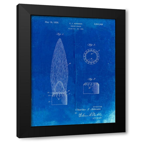 PP759-Faded Blueprint Bunsen Burner Gas Distribution Patent Poster Black Modern Wood Framed Art Print by Borders, Cole