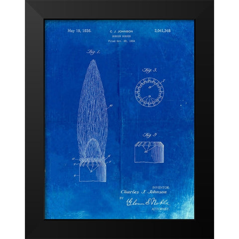 PP759-Faded Blueprint Bunsen Burner Gas Distribution Patent Poster Black Modern Wood Framed Art Print by Borders, Cole