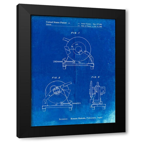 PP762-Faded Blueprint Chop Saw Patent Poster Black Modern Wood Framed Art Print by Borders, Cole