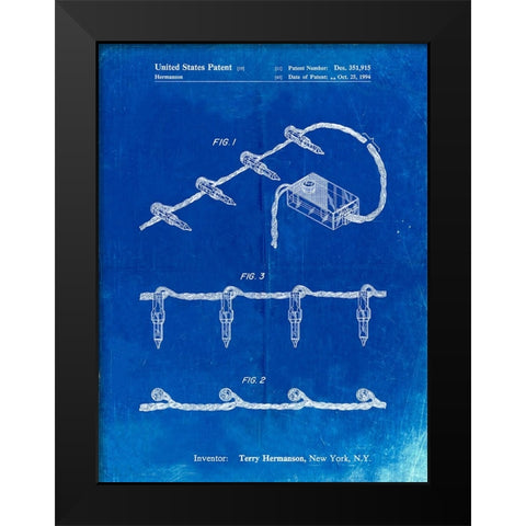 PP763-Faded Blueprint Christmas Lights Poster Black Modern Wood Framed Art Print by Borders, Cole