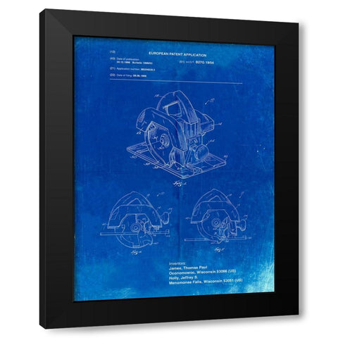 PP767-Faded Blueprint Circular Saw Patent Poster Black Modern Wood Framed Art Print with Double Matting by Borders, Cole