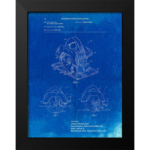 PP767-Faded Blueprint Circular Saw Patent Poster Black Modern Wood Framed Art Print by Borders, Cole
