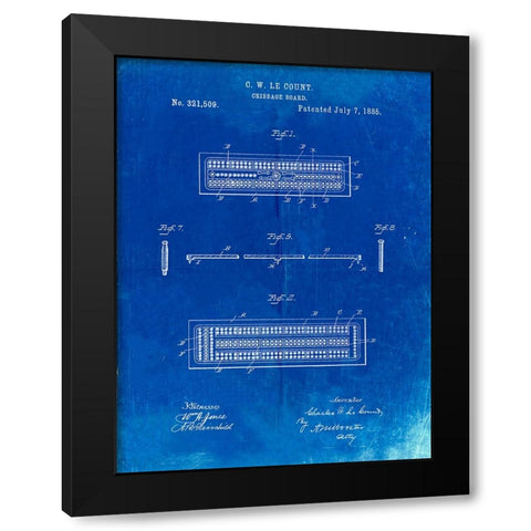 PP776-Faded Blueprint Cribbage Board 1885 Patent Poster Black Modern Wood Framed Art Print by Borders, Cole