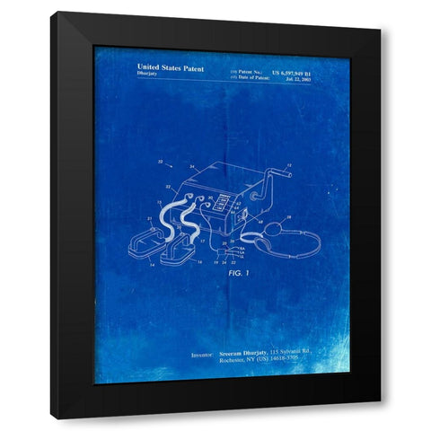 PP778-Faded Blueprint Defibrillator Patent Poster Black Modern Wood Framed Art Print by Borders, Cole