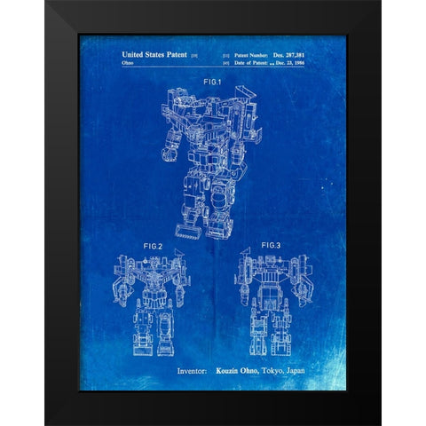 PP780-Faded Blueprint Devastator Transformer Patent Poster Black Modern Wood Framed Art Print by Borders, Cole