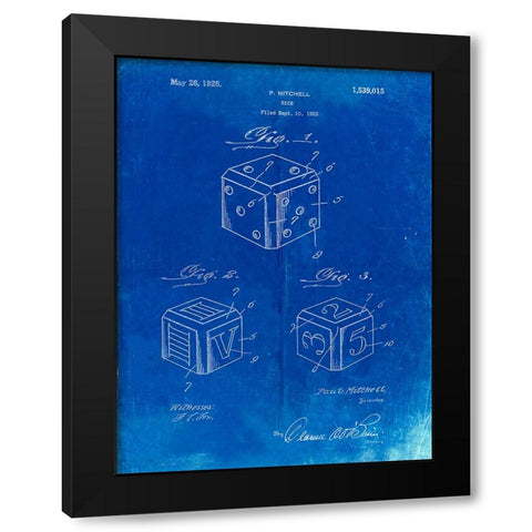 PP781-Faded Blueprint Dice 1923 Patent Poster Black Modern Wood Framed Art Print by Borders, Cole