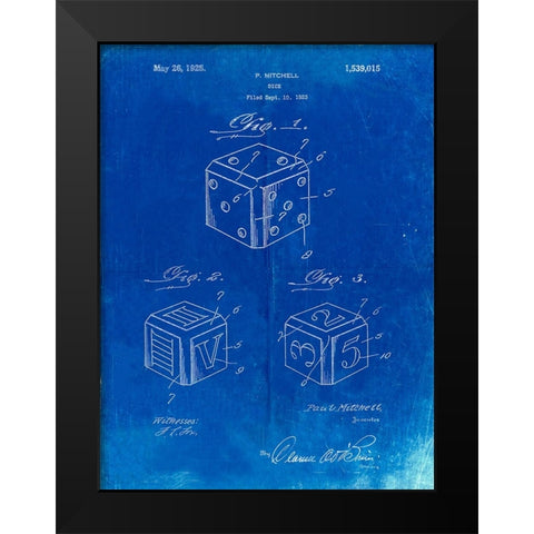 PP781-Faded Blueprint Dice 1923 Patent Poster Black Modern Wood Framed Art Print by Borders, Cole