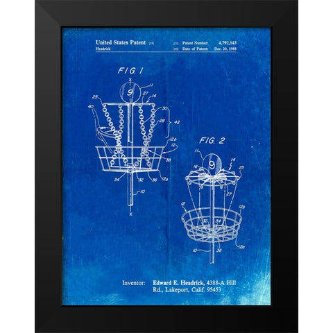 PP783-Faded Blueprint Disk Golf Basket 1988 Patent Poster Black Modern Wood Framed Art Print by Borders, Cole