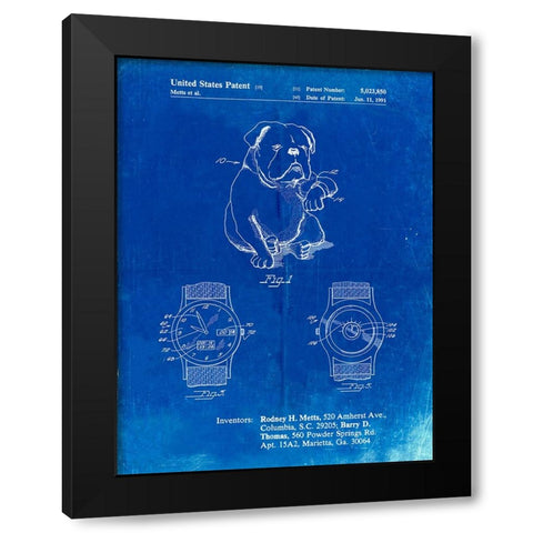 PP784-Faded Blueprint Dog Watch Clock Patent Poster Black Modern Wood Framed Art Print with Double Matting by Borders, Cole