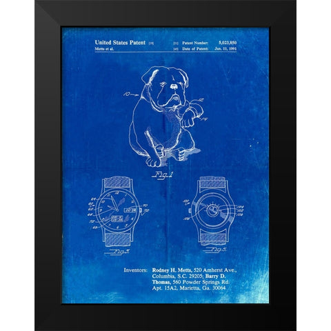 PP784-Faded Blueprint Dog Watch Clock Patent Poster Black Modern Wood Framed Art Print by Borders, Cole