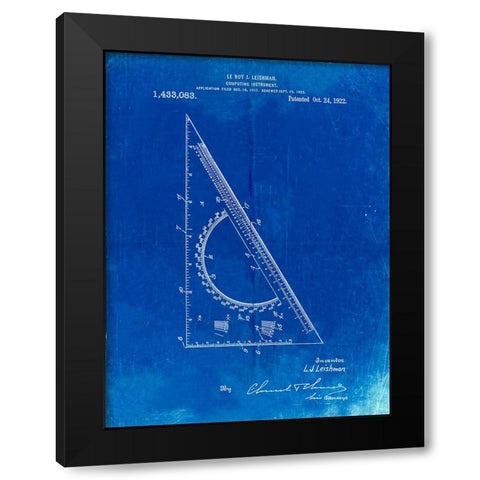 PP786-Faded Blueprint Drafting Triangle 1922 Patent Poster Black Modern Wood Framed Art Print by Borders, Cole