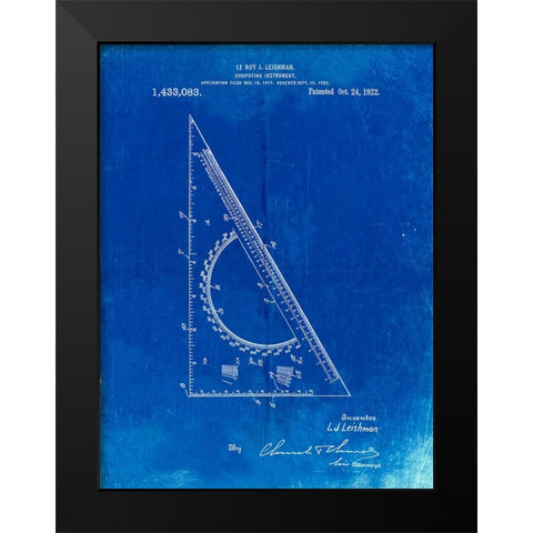 PP786-Faded Blueprint Drafting Triangle 1922 Patent Poster Black Modern Wood Framed Art Print by Borders, Cole