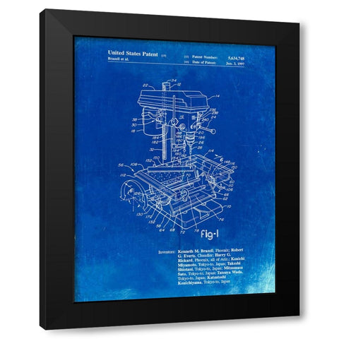 PP788-Faded Blueprint Drill Press Patent Poster Black Modern Wood Framed Art Print with Double Matting by Borders, Cole