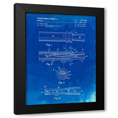 PP789-Faded Blueprint Duck Call Patent Poster Black Modern Wood Framed Art Print by Borders, Cole