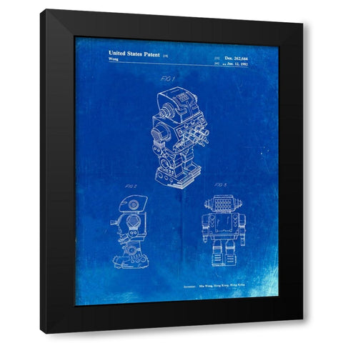 PP790-Faded Blueprint Dynamic Fighter Toy Robot 1982 Patent Poster Black Modern Wood Framed Art Print by Borders, Cole