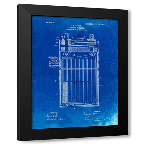 PP792-Faded Blueprint Edison Alkaline Battery Art Black Modern Wood Framed Art Print by Borders, Cole