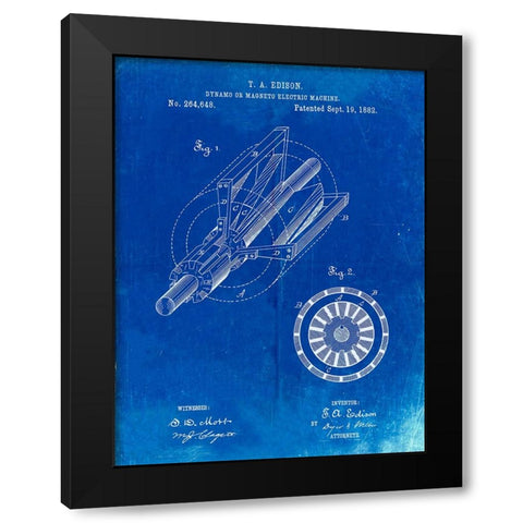 PP793-Faded Blueprint Edison Dynamo Electrical Generator Patent Print Black Modern Wood Framed Art Print with Double Matting by Borders, Cole