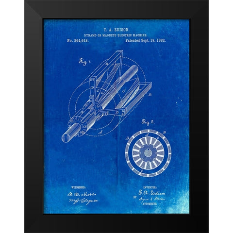 PP793-Faded Blueprint Edison Dynamo Electrical Generator Patent Print Black Modern Wood Framed Art Print by Borders, Cole