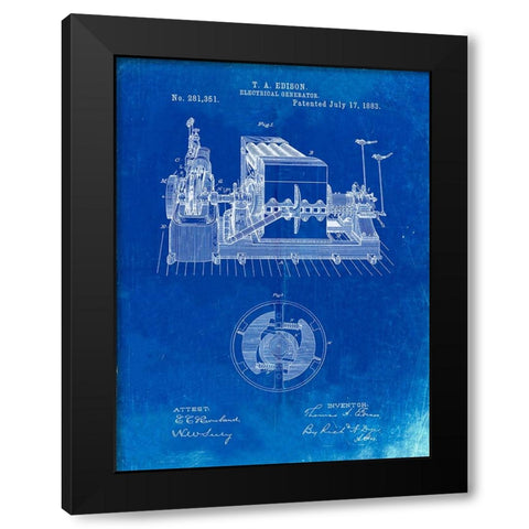 PP794-Faded Blueprint Edison Electrical Generator Patent Art Black Modern Wood Framed Art Print with Double Matting by Borders, Cole