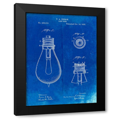 PP796-Faded Blueprint Edison Lamp Base Patent Print Black Modern Wood Framed Art Print with Double Matting by Borders, Cole