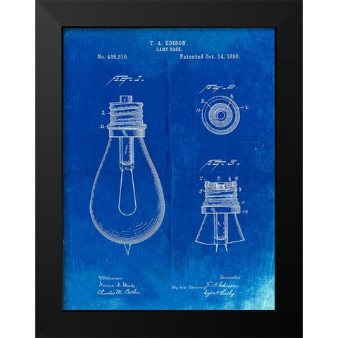 PP796-Faded Blueprint Edison Lamp Base Patent Print Black Modern Wood Framed Art Print by Borders, Cole