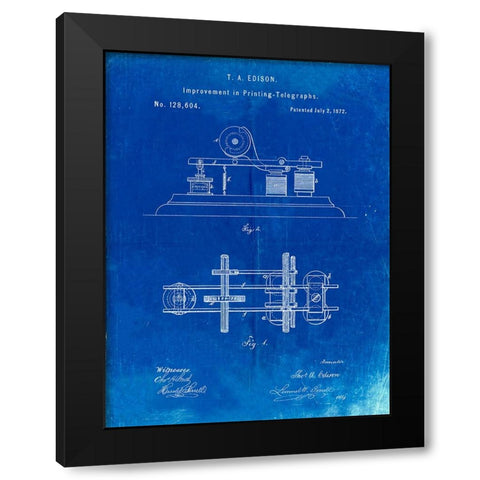 PP799-Faded Blueprint Edison Printing Telegraph Patent Art Black Modern Wood Framed Art Print with Double Matting by Borders, Cole