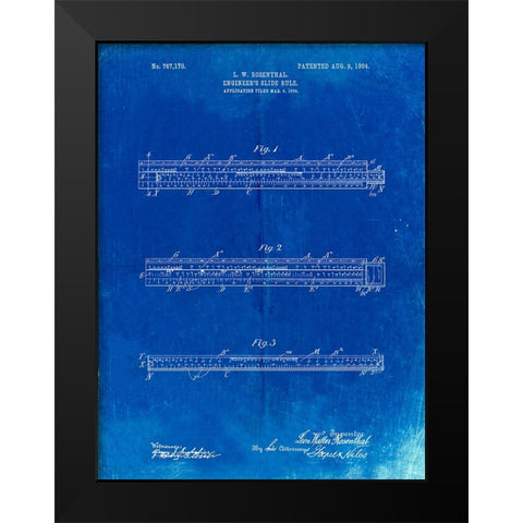 PP801-Faded Blueprint Engineers Slide Rule Patent Poster Black Modern Wood Framed Art Print by Borders, Cole