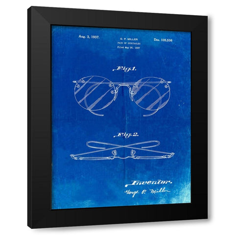 PP803-Faded Blueprint Eyeglasses Spectacles Patent Art Black Modern Wood Framed Art Print by Borders, Cole