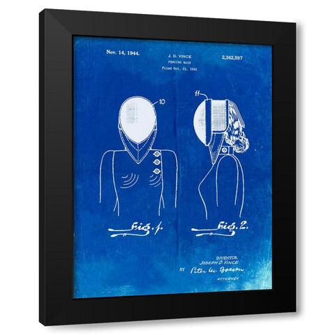 PP805-Faded Blueprint Fencing Mask Patent Poster Black Modern Wood Framed Art Print with Double Matting by Borders, Cole