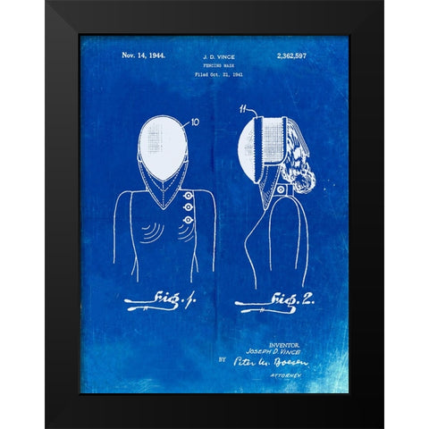 PP805-Faded Blueprint Fencing Mask Patent Poster Black Modern Wood Framed Art Print by Borders, Cole