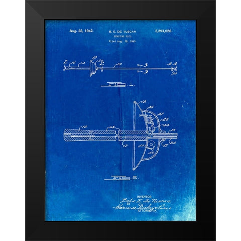 PP806-Faded Blueprint Fencing Sword Patent Poster Black Modern Wood Framed Art Print by Borders, Cole