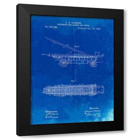 PP808-Faded Blueprint Fire Extension Ladder 1894 Patent Poster Black Modern Wood Framed Art Print by Borders, Cole